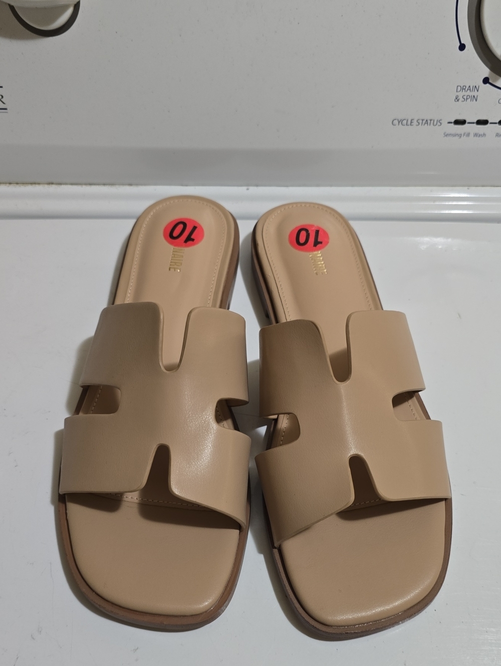 Women's Neutral Beige Slide Sandals with H-Cut Strap